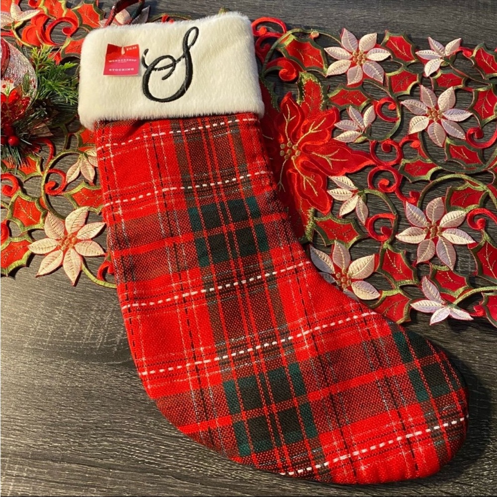 NWT Wondershop at Target Letter S Tartan Plaid Christmas Stocking Full-Sized 18”